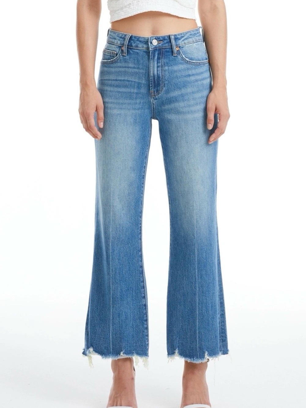 Bayeas High-Rise Wide-Leg Frayed Hem Jeans Size 27